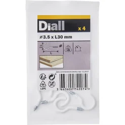 Crochet rond à visser en acier plastifié blanc 30x17 mm - 4 pièces