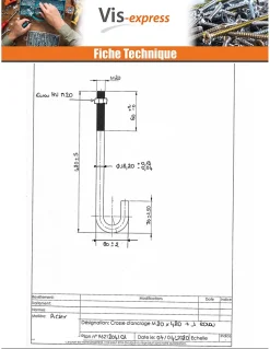 Crosse ancrage M20X420 + 1 Ecrou Acier brut - 10 pièces