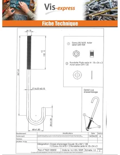 Crosse ancrage M18X357 Filetée sur 150 +2 Ecrou +2 Rondelle Acier zingué - 1 pièce