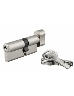 Cylindre de serrure à bouton débrayable Trafic 6, 30x40mm, anti-arrachement, anti-perçage, nickel, 5 clés longues - THIRARD
