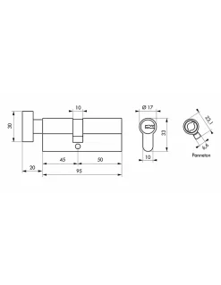 Cylindre de serrure à bouton 5G, 45Bx50mm, laiton, anti-arrachement, 5 clés - SP