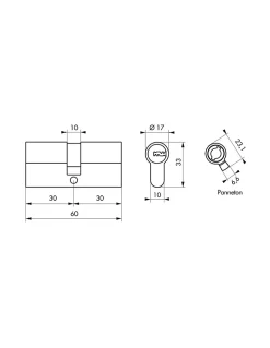 Cylindre de serrure à double entrée 5G, 30x30mm, nickel, anti-arrachement, 5 clés - SP