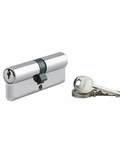 Cylindre de serrure double entrée Ecopro, 40x40mm, aluminium, anti-arrachement, 3 clés, nickel - SP
