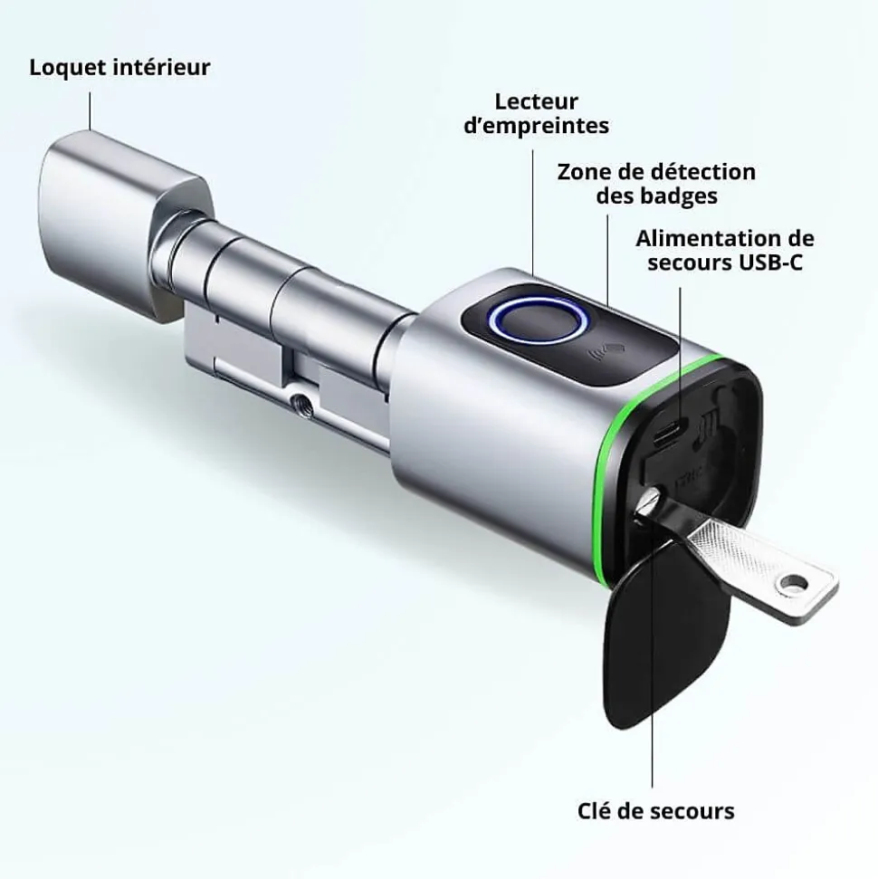 Cylindre électronique de serrure connecté locky-10 bio à empreinte digitale et badge rfid mifare