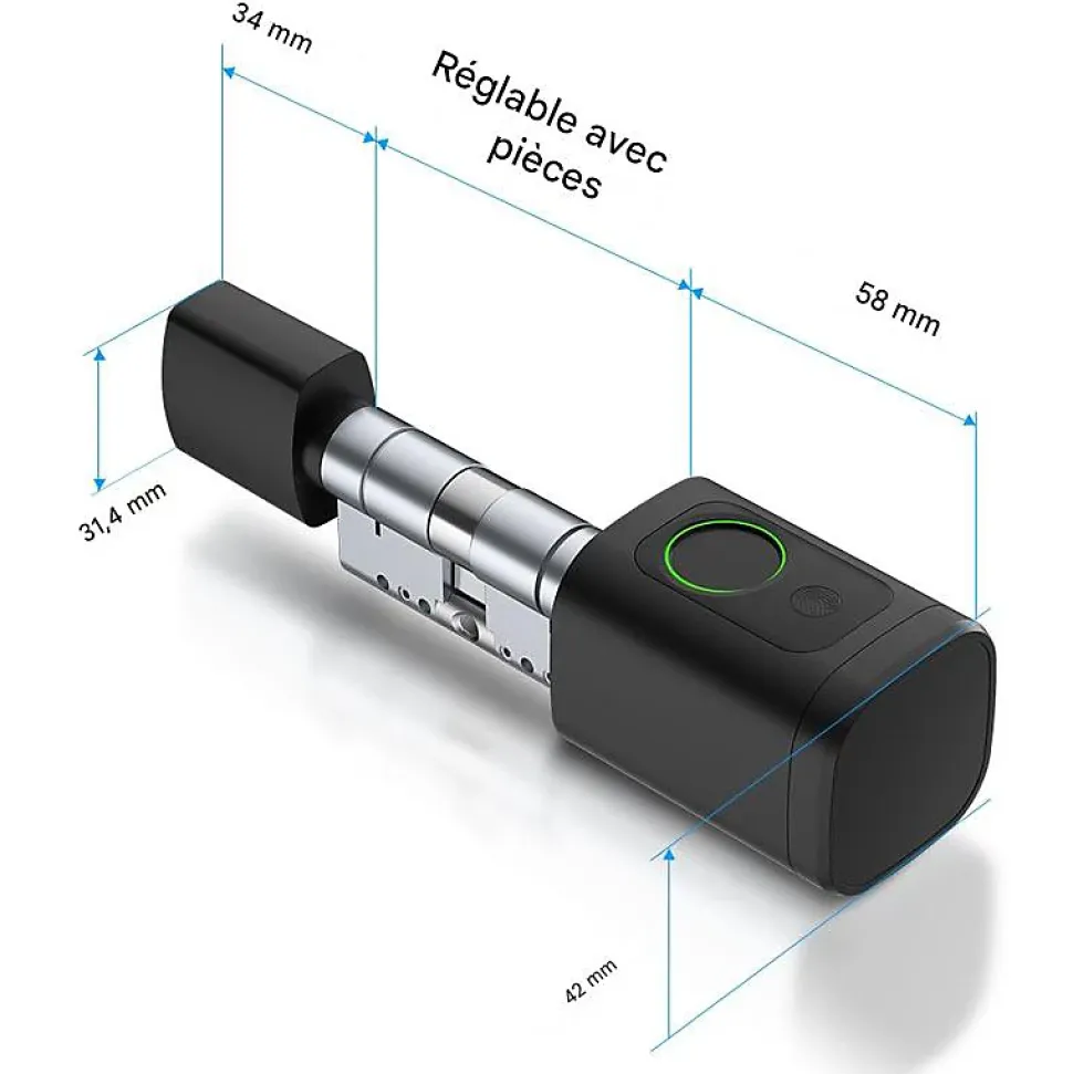 Cylindre Électronique de Serrure Connectée Ouverture Code, RFID & Smartphone