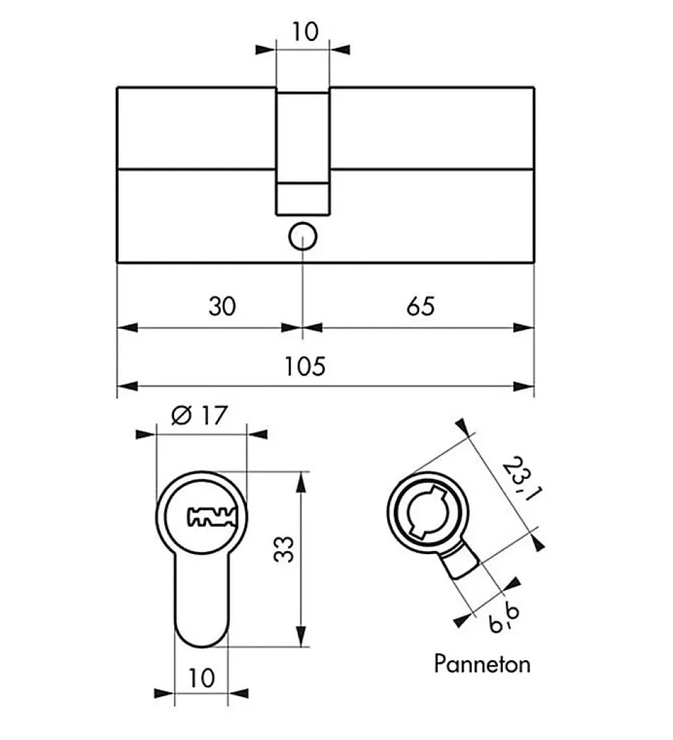 Cylindre serrure porte debrayable haute sécurité clés réversibles Carte propriété Trafic 6 Thirard Taille - 30x65mm
