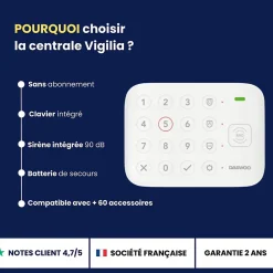 Daewoo Alarme Maison Wifi Sans Fil Vigilia VIG501 - Kit Complet avec Caméra Full HD intérieur et 8 Accessoires