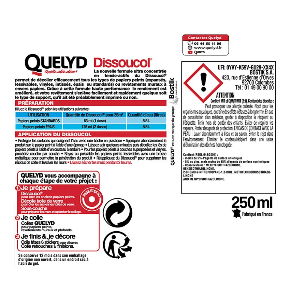 Décolleur de papier peint Dissoucol - surface de couverture 140 m² - contenance 0,25 L - Quelyd 30611831