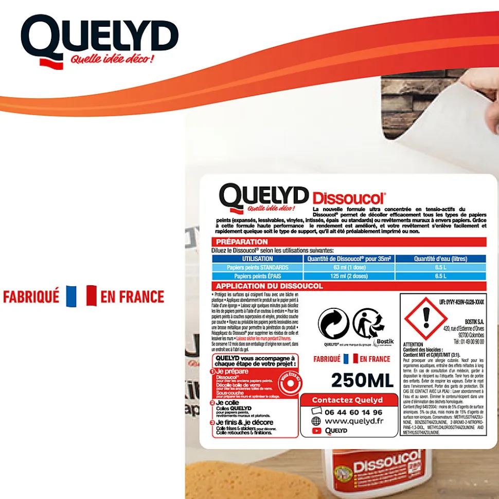 Décolleur de papier peint Dissoucol - surface de couverture 140 m² - contenance 0,25 L - Quelyd 30611831