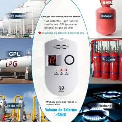 Detecteur de gaz naturel. gpl et charbon alarme sonore affichage led modele brj-502 - D MODUN