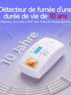 Detecteur de monoxyde de carbone avec alarme 85 dB et led rectangulaire L.12.5 x l.7.5 x H.2.8 cm - HEIMAN
