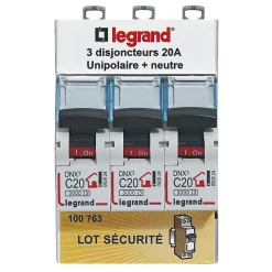 Disjoncteur DNX3 unipolaire + neutre 20A Legrand vendu par 3 pièces