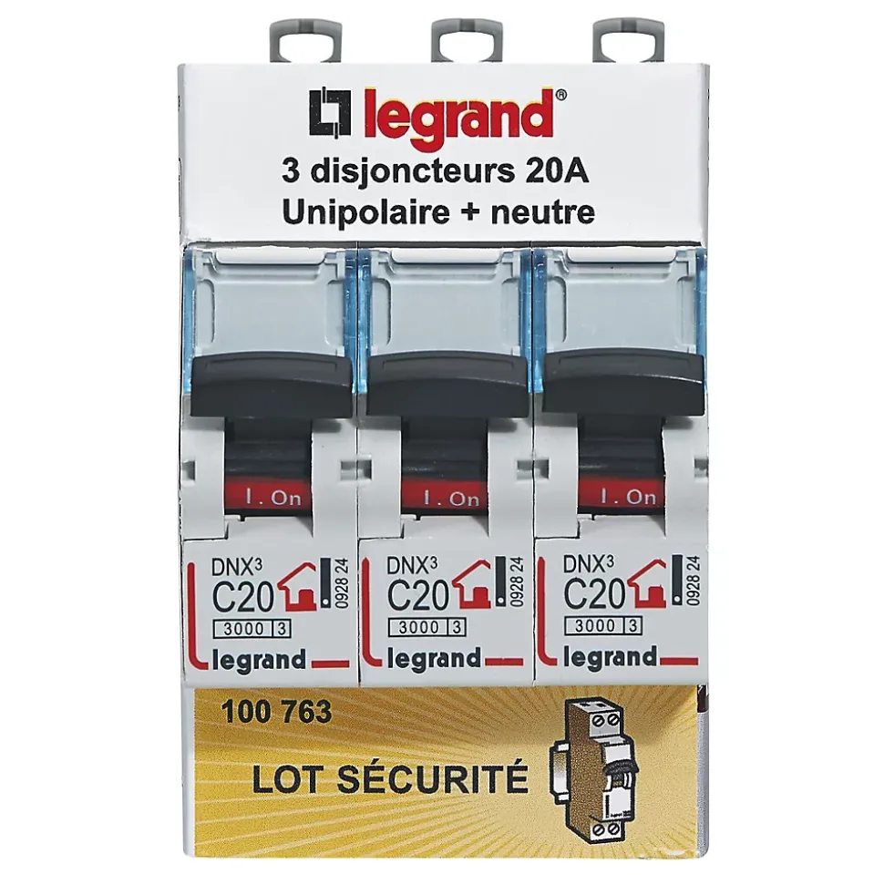 Disjoncteur DNX3 unipolaire + neutre 20A Legrand vendu par 3 pièces