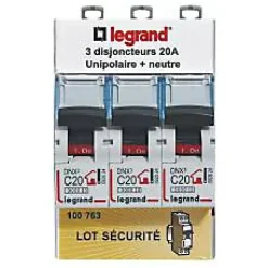 Disjoncteur DNX3 unipolaire + neutre 20A Legrand vendu par 3 pièces