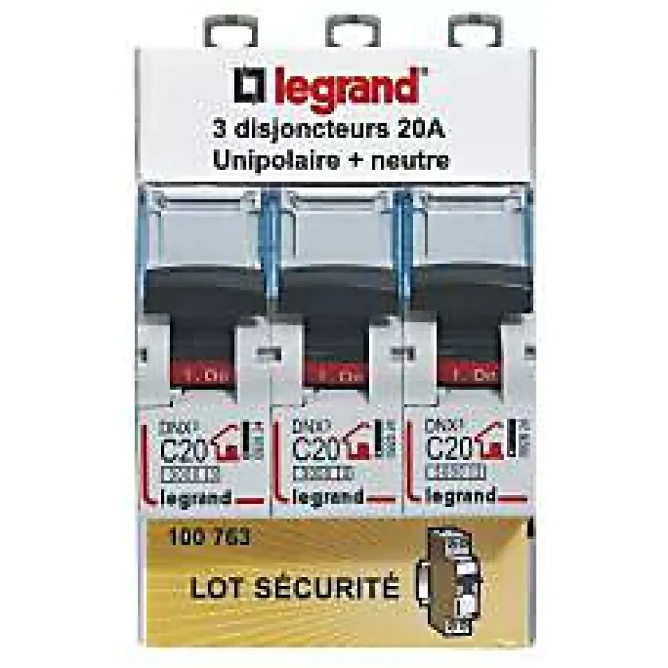 Disjoncteur DNX3 unipolaire + neutre 20A Legrand vendu par 3 pièces