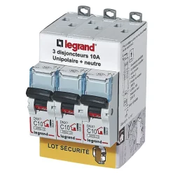 Disjoncteur DNX3 unipolaire + neutre 10A Legrand vendu par 3 pièces