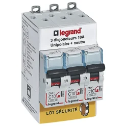 Disjoncteur DNX3 unipolaire + neutre 10A Legrand vendu par 3 pièces