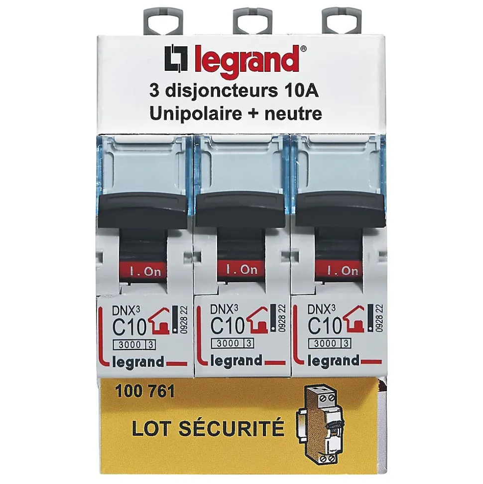Disjoncteur DNX3 unipolaire + neutre 10A Legrand vendu par 3 pièces