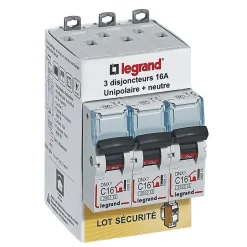 Disjoncteur DNX3 unipolaire + neutre 16A Legrand vendu par 3 pièces