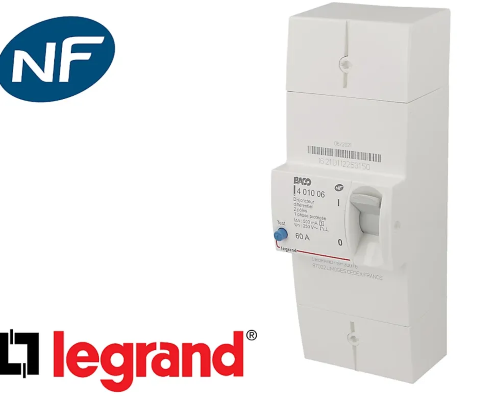 Disjoncteur EDF monophasé sélectif 60A Baco Legrand
