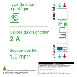 Disjoncteur embrochable courbe C phase + neutre 2A Schneider Electric Resi9 XE