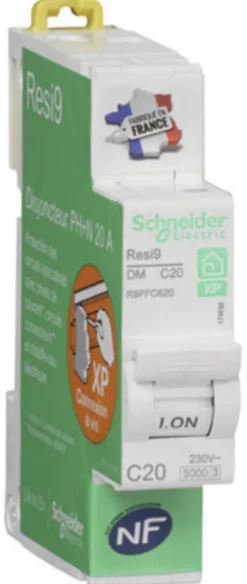 Disjoncteur peignable courbe C phase + neutre 20A Schneider Electric Resi9 XP
