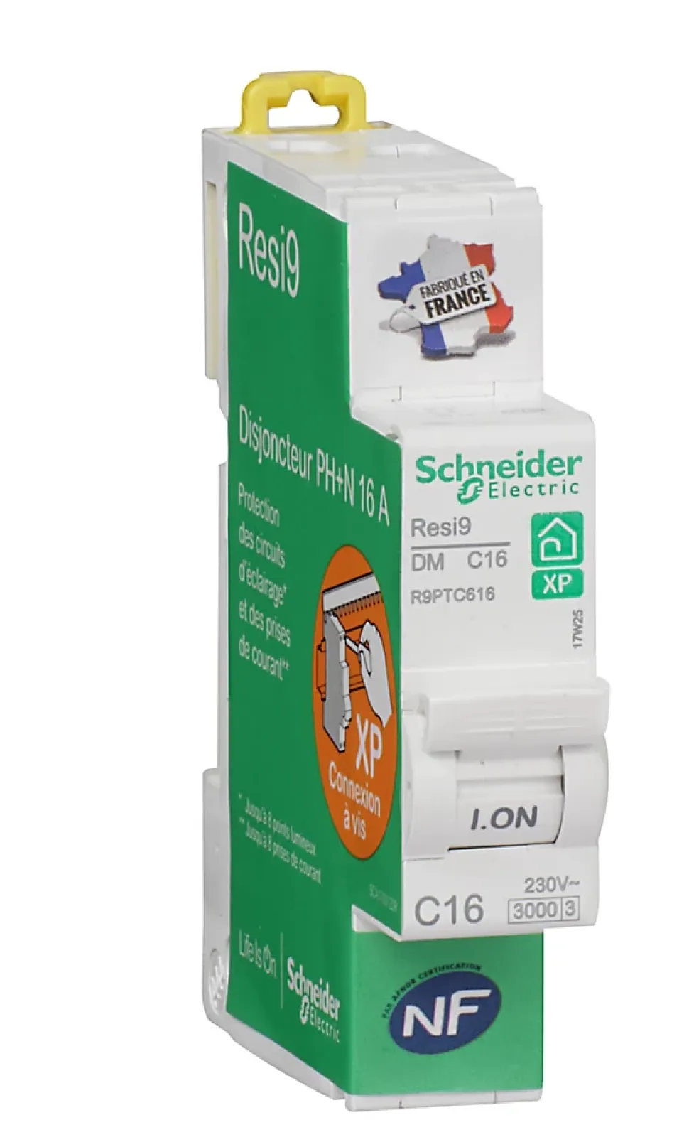 Disjoncteur peignable courbe C phase + neutre 16A Schneider Electric Resi9 XP