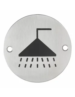 Disque de signalisation Douche , à visser, inox brossé, marquage noir, diamètre 76mm - THIRARD