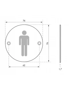Disque de signalisation WC Homme , à visser, inox brossé, marquage noir, diamètre 76mm - THIRARD