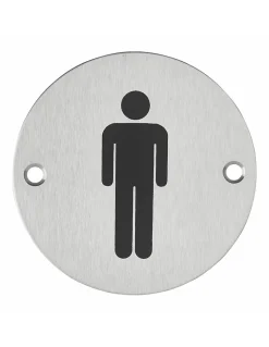 Disque de signalisation WC Homme , à visser, inox brossé, marquage noir, diamètre 76mm - THIRARD