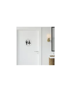 Disque de signalisation WC Mixte , à visser, inox brossé, marquage noir, diamètre 76mm - THIRARD