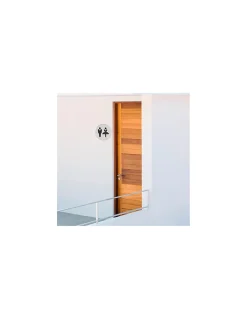 Disque de signalisation WC Mixte , à visser, inox brossé, marquage noir, diamètre 76mm - THIRARD