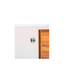 Disque de signalisation WC Mixte , à visser, inox brossé, marquage noir, diamètre 76mm - THIRARD