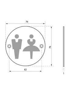 Disque de signalisation WC Mixte , à visser, inox brossé, marquage noir, diamètre 76mm - THIRARD
