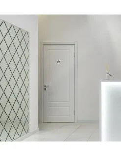 Disque de signalisation WC Handicapé , à visser, inox brossé, marquage noir, diamètre 76mm - THIRARD