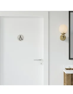 Disque de signalisation WC Handicapé , à visser, inox brossé, marquage noir, diamètre 76mm - THIRARD