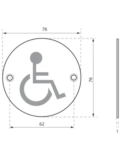 Disque de signalisation WC Handicapé , à visser, inox brossé, marquage noir, diamètre 76mm - THIRARD