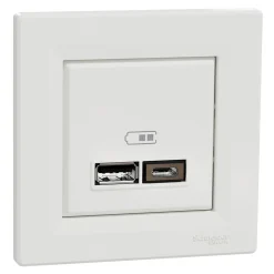 Double chargeur usb A + C complet Schneider Electric Asfora blanc