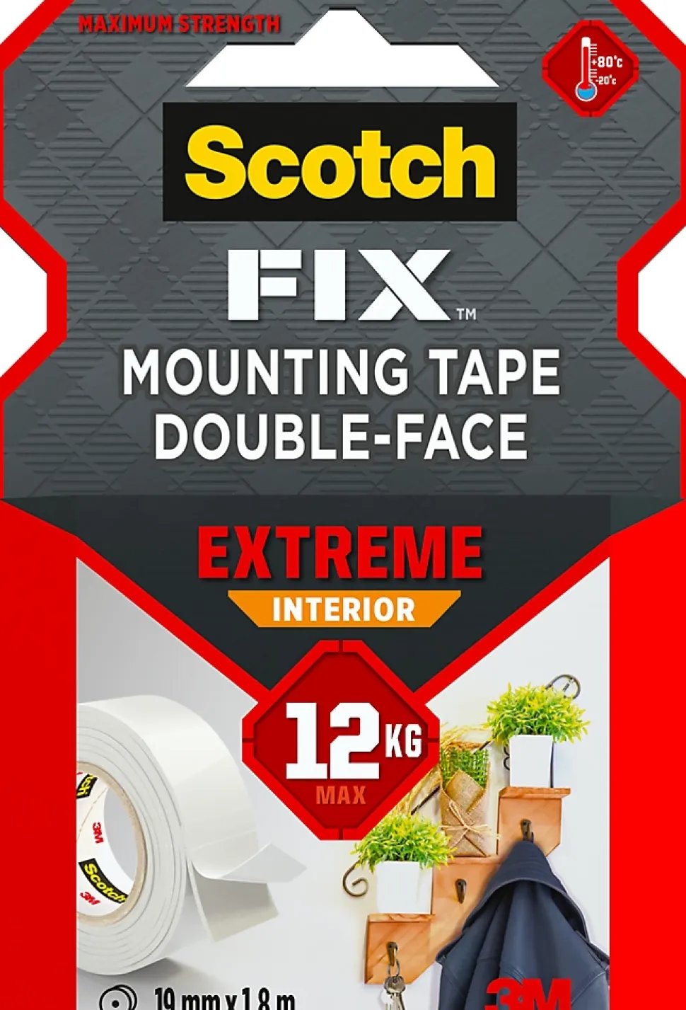 Double face intérieur 3M 19 mm x 1.5 m blanc, 12 kg