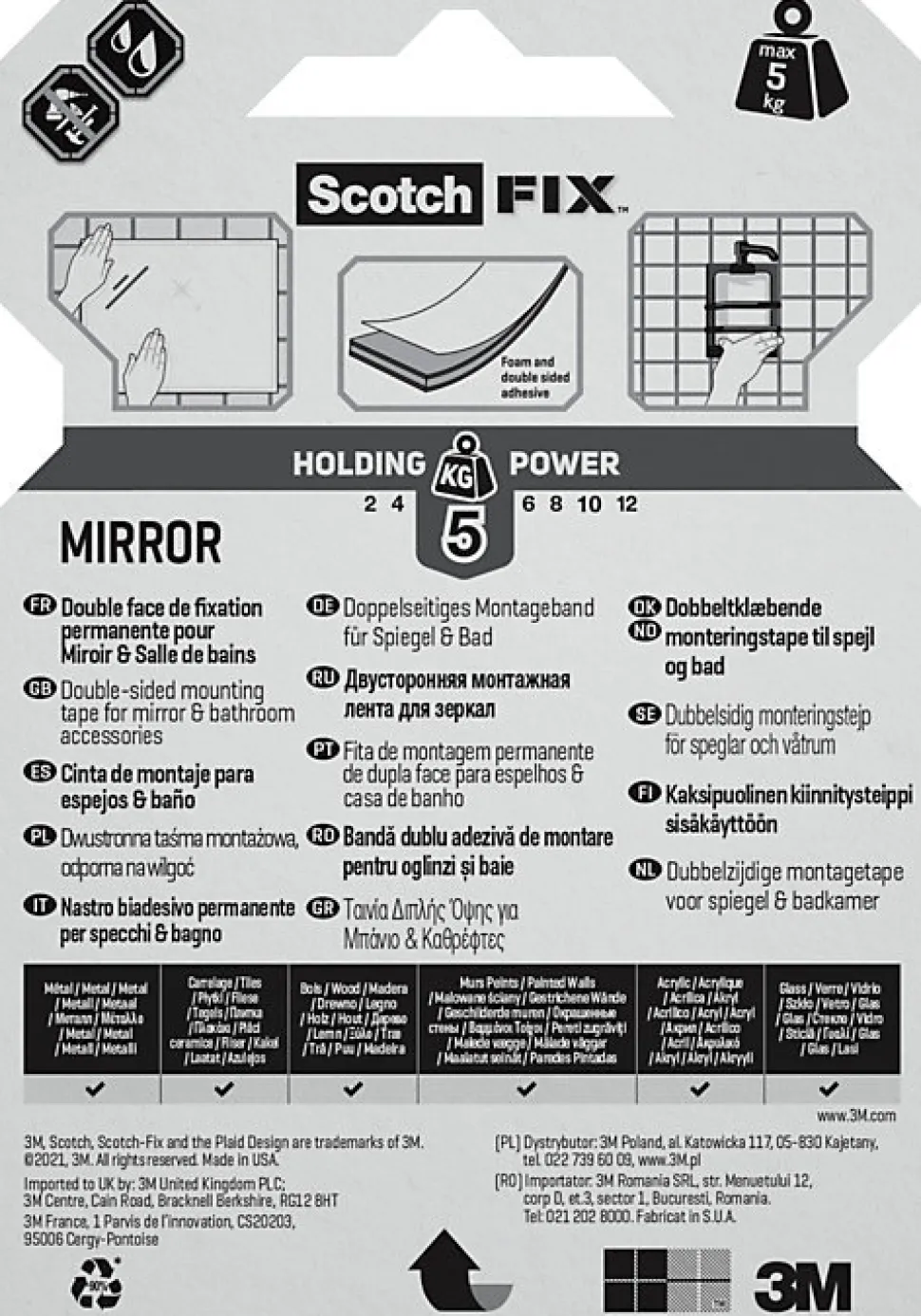 Double face miroir 3M 19 mm x 1.5 m blanc, 5 kg