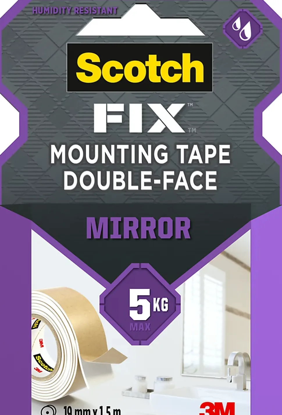 Double face miroir 3M 19 mm x 1.5 m blanc, 5 kg