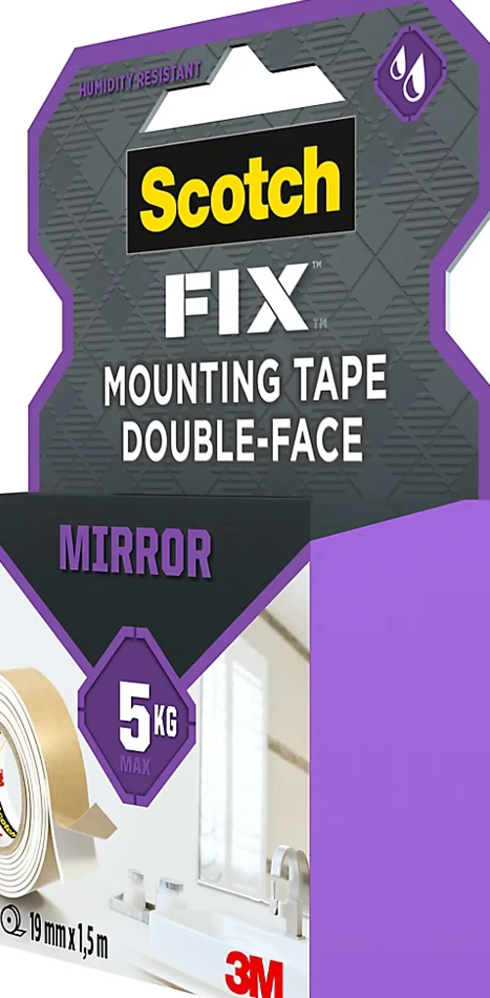 Double face miroir 3M 19 mm x 1.5 m blanc, 5 kg