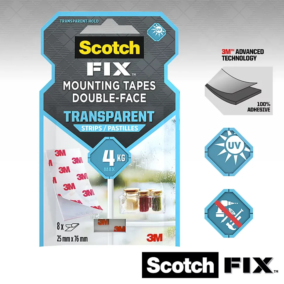 Double face Scotch Extrême 76 mm x 25 mm transparent, 8 pièces 4 kg