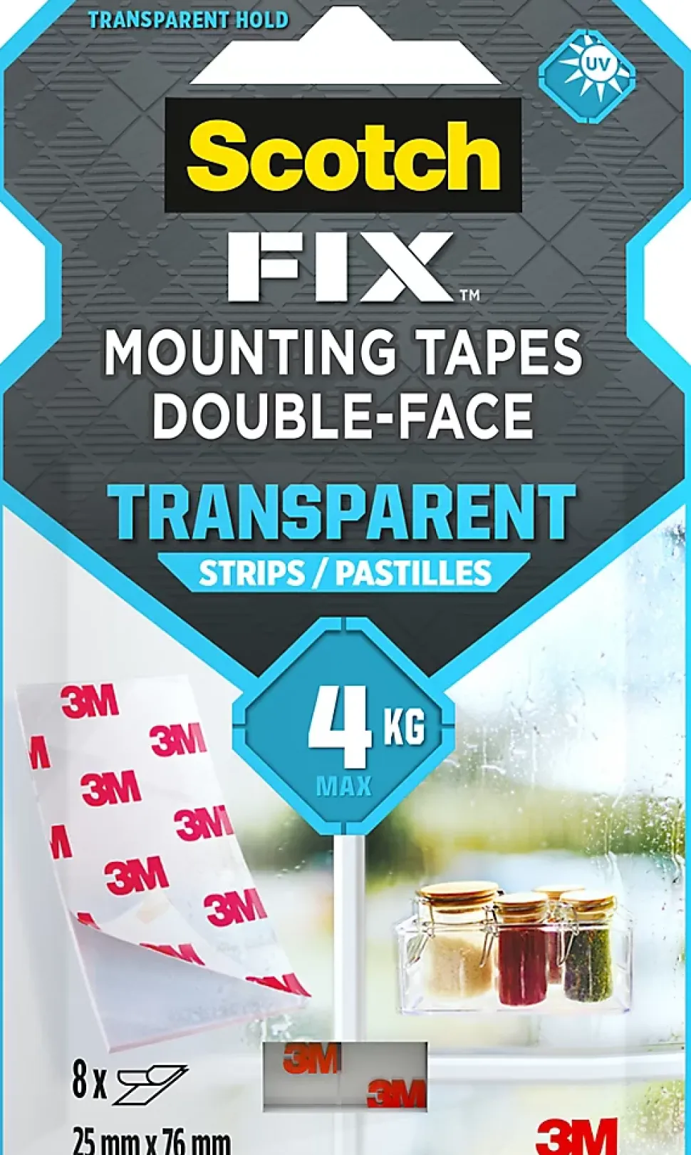 Double face Scotch Extrême 76 mm x 25 mm transparent, 8 pièces 4 kg