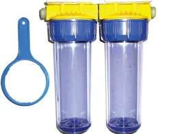 Double filtre 3/4'' BYPASS anti-calcaire avec équerre et cartouche - POLAR - FD34CBP