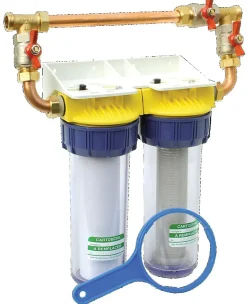 Double filtre 3/4'' BYPASS anti-calcaire avec équerre et cartouche - POLAR - FD34CBP