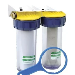 Double filtre anti-tartre 3/4'' avec équerre cartouche et clé - POLAR - FD34C