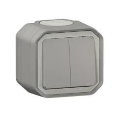 Double interrupteur Legrand Plexo gris en saillie