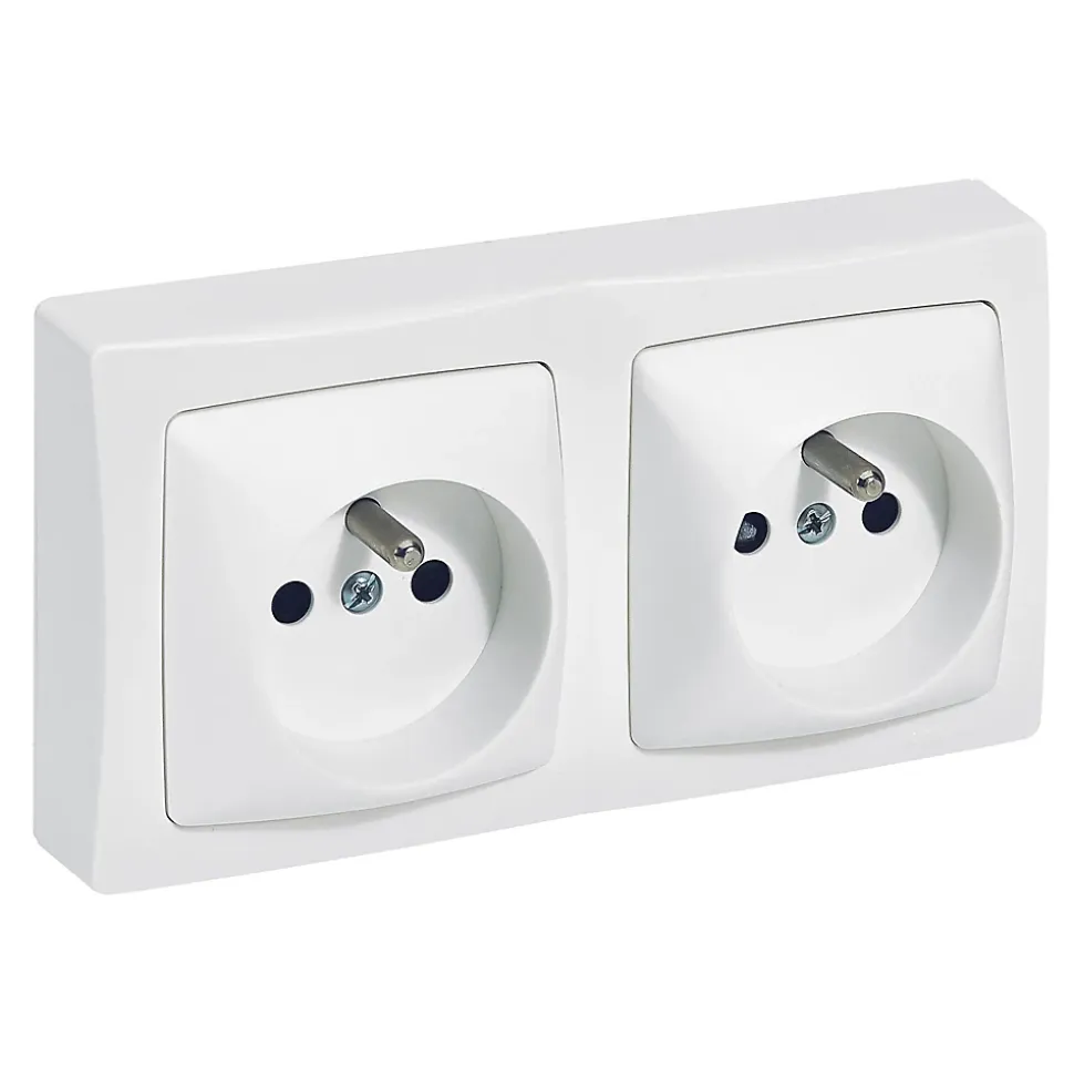 Double prise 2 pôles+terre horizontale ASL Legrand blanc