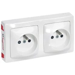 Double prise 2 pôles+terre horizontale ASL Legrand blanc